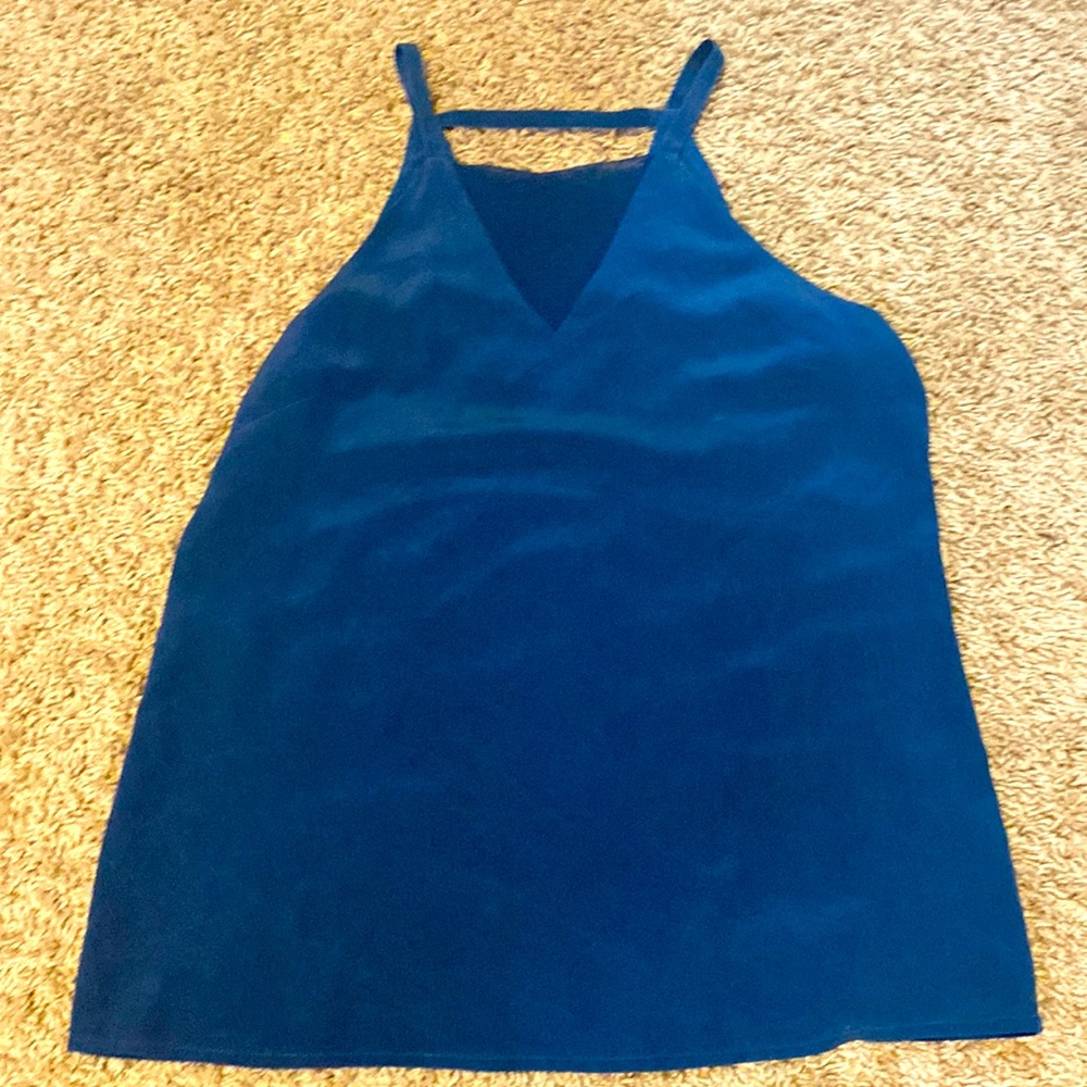 Antonio Melani XS Extra Small teal semi-Halter 100% silk shirt. Mesh v-neck